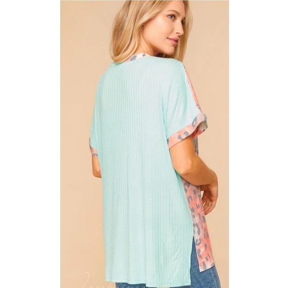 Coral V-Neck Animal Print Top - Picture 3 of 4